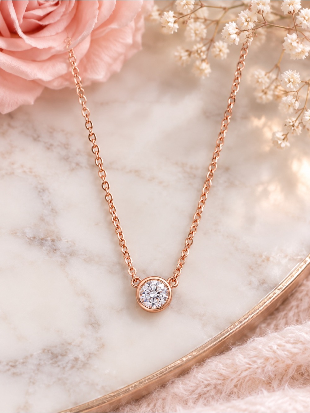 Rose Gold-Tone Solitaire Crystal Necklace